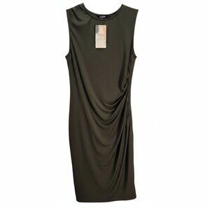NWT | BTFBM Olive Green Sleeveless Side Ruched Bodycon Midi Dress | Medium